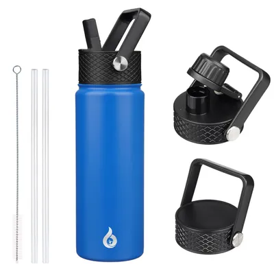 Produktbild von BJPKPK Isolierte Trinkflasche mit Trinkhalmdeckel, 650 ml, Thermosflasche für kalte und heiße Getränke