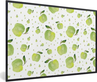 Produktbild von MuchoWow® Gerahmtes Poster Äpfel - Grün - Muster 90x60 cm - Poster mit Schwarzem Bilderrahmen Wandposter Rahmen Foto Bilder - Fotorahmen - Foto-Plakat