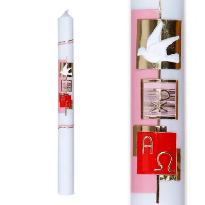 Produktbild von Kerze Kommunionkerze Taufkerze Set inkl. Kerzenhalter 35/400 für Mädchen C104/RZ