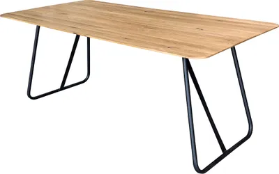 Produktbild von Esstisch 200x100cm mit runder Kante, Wildeiche massiv geölt, Metallfußgestell, TISDALE-69