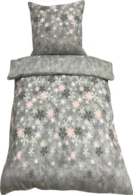 Produktbild von 3 tlg Bettwäsche 200x200 cm Kristall Schneeflocken grau Doppelbett Thermofleece