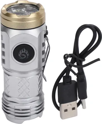 Zdjęcie produktu dla Mini latarka LED, przenośna, ładowalna, dalekiego zasięgu, wiele trybów do użytku na zewnątrz, kempingu, wędrówek, srebrna