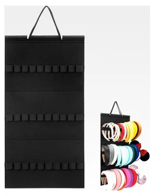 Produktbild von Organizer für Haarbänder zum Aufhängen mit 30 Haken, Aufbewahrungstasche für Haarreifen, Schwarz, 59x30CM