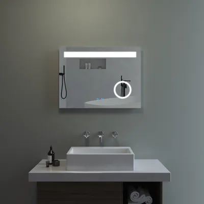 Produktbild von LED Spiegel Bad 80x60cm dimmbar mit Schminkspiegel 3-Fach Vergrößerung Badezimmerspiegel Lichtspiegel LED Wandspiegel beschlagfrei 3 Lichtfarben