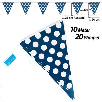 Produktbild von Goodymax® Wimpelkette 10 m Blau mit weißen Punkten