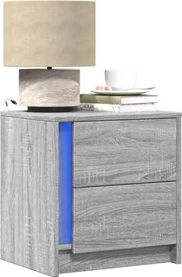 Image de vidaXL Tables de nuit avec lampes LED 2 pcs. Gris Sonoma Matériau dérivé du bois