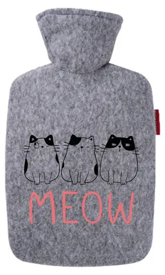 Produktbild von Huuraa Wärmflasche Katzen Meow Comic 1,8 Liter Filz Classic Filzbezug Bettflasche Geschenkidee