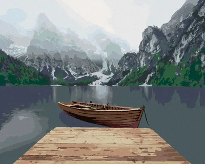 Produktbild von Zuty - Malen nach Zahlen - BERGE AM SEE MIT EINEM BOOT, 40x50 cm, ohne Keilrahmen