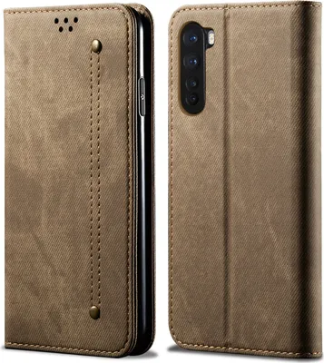 Image de Etui OnePlus Nord, Etui portefeuille en cuir avec fermeture magnétique et fonction stand pour OnePlus Nord Khaki