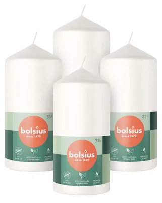 Produktbild von Bolsius Glatte Stumpenkerzen - Weiß - 4 Stück - 12 x 6 cm - Dekorative Haushaltk