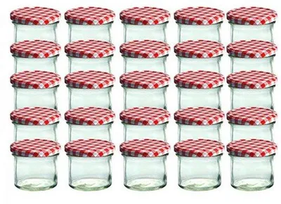 Produktbild von Famanu Einmachgläser 125 ml mit rotem Karodeckel - Set von 25