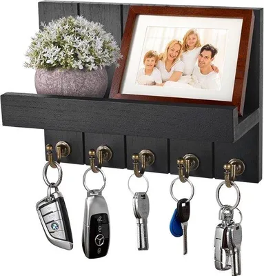 Image de Boîte à clés avec étagère - pratique pour l'entrée et le couloir - 1 pièce - noir - bois
