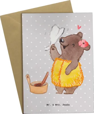 Produktbild von Mr. & Mrs. Panda Grußkarte Saunameisterin Herz - Grau Pastell - Geschenk, Grußkarten, babykarte, einladungskarten, Klappkarte, weihnachtskarten