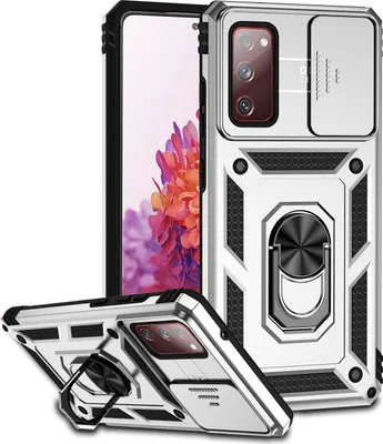 Produktbild von Galaxy S20 FE / S20 FE 5G Hülle mit Schiebe Kamera Schutz und Ringhalter Ständer Robust Rüstung Schutzhülle für Samsung Galaxy S20 FE / S20 FE 5G Silber
