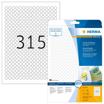 Produktbild von Etiketten A4 weiß Ø 10 mm rund Movables/ablösbar Papier matt 7875 St.