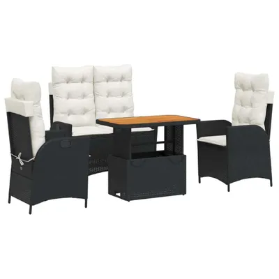 Obrázek produktu pro vidaXL 4dílný zahradní jídelní set s polštáři Black Poly Rattan