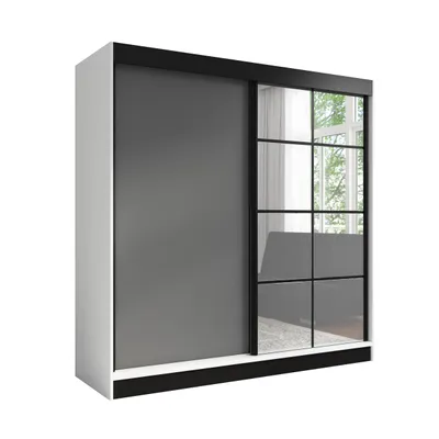 Produktbild von Taviro 200 cm Weiß / Graphit 2, 2-türiger Kleiderschrank mit Spiegel, 3 Schubladen und Kleiderstangen – Funktionalität und Eleganz!