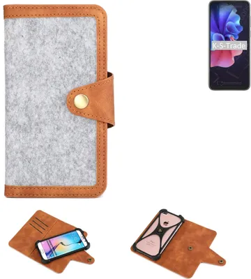 Produktbild von K-S-Trade Handyhülle kompatibel mit Blackview A55 Pro Schutzhülle Filz-Hülle Kunst-Leder hellgrau braun (1x)