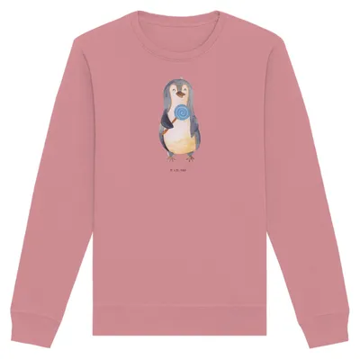 Produktbild von Mr. & Mrs. Panda Baumwoll Pullover Pinguin Lolli Größe M - Canyon Pink - Geschenk, Heißhunger, Spruch, Süßigkeiten, Sweatshirt, Naschen, Pulli, Pinguine, Sweater