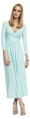 Produktbild von Damen Mittellanges Wickelkleid Raffungen V-Ausschnitt 3/4 Ärmel; Mintgrün/XL (42)
