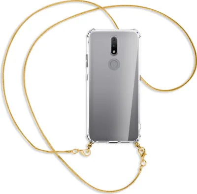 Produktbild von Handykette Backcover-Schutzhülle mit Band (Metall goldfarben) für Nokia 2.4 - goldfarbene Kette Snake