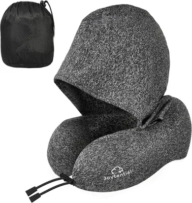 Immagine prodotto di Cuscino da collo con cappuccio, in memory foam, grigio, per aereo