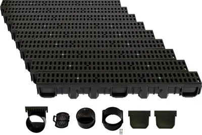 Produktbild von Entwässerungsrinne Höhe 115mm Kunststoff 9m, Stegrost, Classic Schwarz