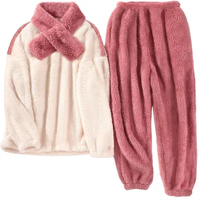 Immagine prodotto di Pigiama da donna in pile, composto da due pezzi, color rosa, taglia XL