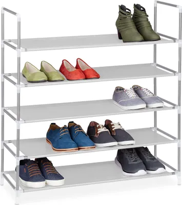 Produktbild von Relaxdays Schuhregal Stecksystem, 5 Ebenen, Schuhablage f. 20 Paar Schuhe, Metall & Stoff, HBT 90,5 x 87 x 29,5 cm, weiß