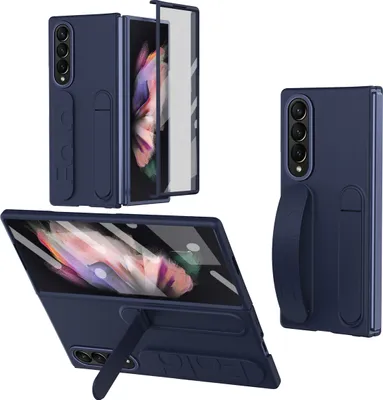 Produktbild von Hülle für Samsung Galaxy Z Fold 3 5G Vertikale Armbandtasche mit Eingebautem Displayschutz, Griffring, Ständer, Kameraschutz Handyhülle Weiß