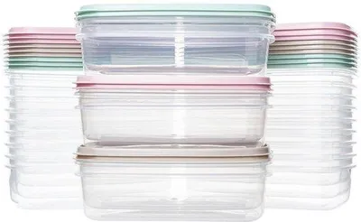 Image de Lot de 24 gobelets en plastique sans BPA, 400 ml, adaptés au micro-ondes et au lave-vaisselle, utilisables au congélateur, avec couvercles, récipients recyclables