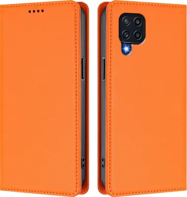 Produktbild von Handyhülle für Samsung Galaxy M32 4G, Kunstleder Klapphülle Stoßfeste Magnetische Hülle mit Ständer Orange