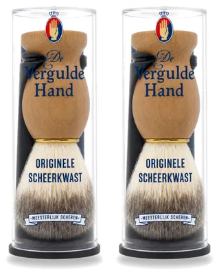 Productafbeelding van 2 x Scheerkwast "De Vergulde Hand" met houder - Voordeelverpakking - 2 stuks