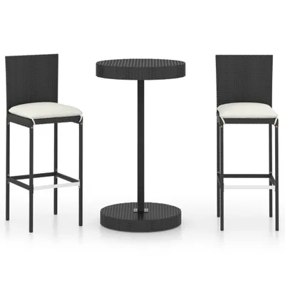 Produktbild von vidaXL 3-tlg. Gartenbar-Set mit Kissen Poly Rattan Schwarz