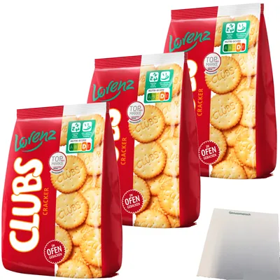 Produktbild von Lorenz Clubs gesalzene Party Cracker 3er Pack (3x200g Packung) + usy Block