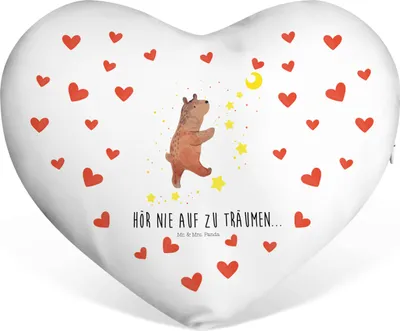 Produktbild von Mr. & Mrs. Panda Kuschelkissen Bär Träume - Weiß - Geschenk, Valentinstags Kissen, Sofakissen, Traumdeutung, Liebeskissen, Hochzeitskissen, Teddy, dekoartikel, Traum