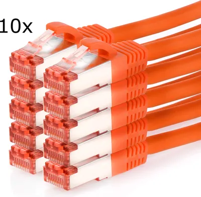 Zdjęcie produktu dla TPFNet, zestaw 10 sztuk kabli krosowych Cat.6 / kabli sieciowych S/FTP 1000 Mb/s, pomarańczowe