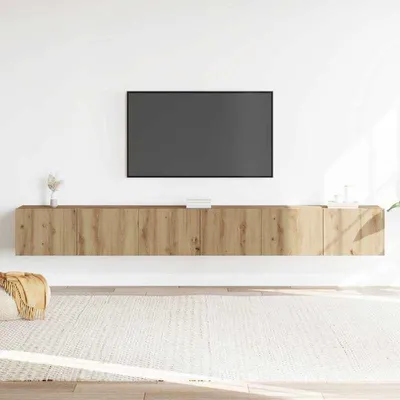 Productafbeelding van TV Wandmeubelset van Drie Delen - Zwevend Televisiemeubel in Artisan Eiken - Ruimtebesparend en Modern