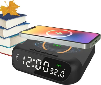 Produktbild von Wecker mit kabelloser Aufladung - -LED-Wecker mit Schnellladefunktion und Temperaturanzeige | Drahtloser digitaler Wecker, Ladestation
