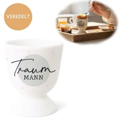 Produktbild von LS-LebenStil Echt-Gold Eierbecher Spruch "Traummann" edle Gute Laune Eibecher Eierhalter Eihalter Deko Frühstückstisch Geschenk Hochzeit Verlobung
