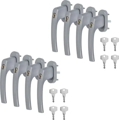8 x Alu Fenstergriff in Silber F1 abschließbar - Stiftlänge 45mm