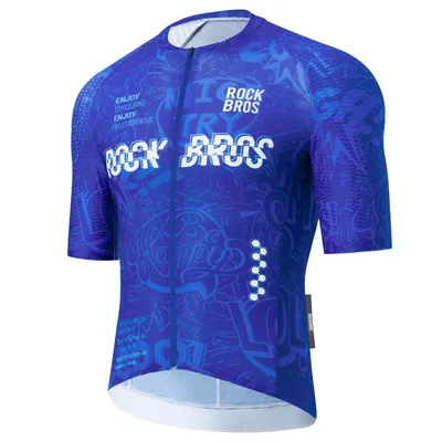 Produktbild von ROCKBROS Herren Fahrradtrikot Kurzarm, Atmungsaktives Schnell Trocknend Radtrikot mit Reißverschluss für Outdoor Blau EU Gr. XL