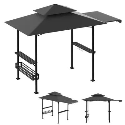 Immagine prodotto di Gazebo per barbecue Eikuavons resistente alle intemperie, con tettoia laterale, doppio tetto, ripiani laterali, ganci e apribottiglie, 238 x 148 x 250 cm, grigio