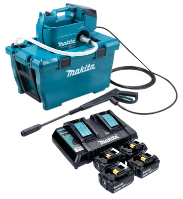 Produktbild von Makita DHW 080 PT4K Akku Hochdruckreiniger 36 V ( 2x 18 V ) 80 bar 380 l/h Brushless + 4x Akku 5,0 Ah + Doppelladegerät