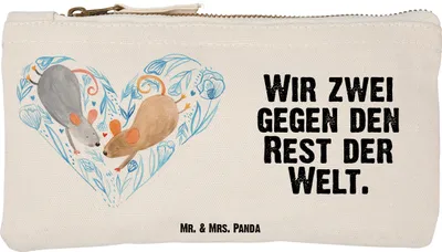 Produktbild von Mr. & Mrs. Panda Kulturbeutel Mäuse Herz Größe S Klein - Weiß - Geschenk, Maus, Freundin, Schlampermäppchen, Liebe, für Immer, Lieblingsmensch, Make-Up Tasche, Mäppchen