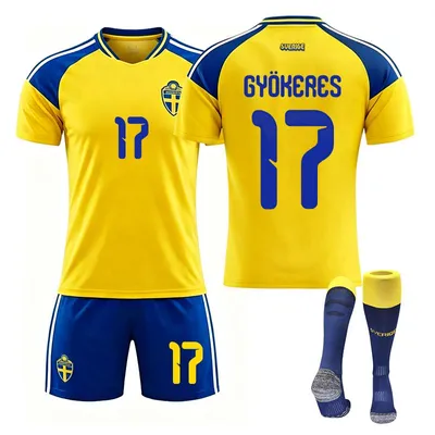Obrázek produktu pro #17 GYIJERES Dres Švédska pro děti i dospělé, domácí zápas Mistrovství světa ve fotbale 2026. VELIKOST:28