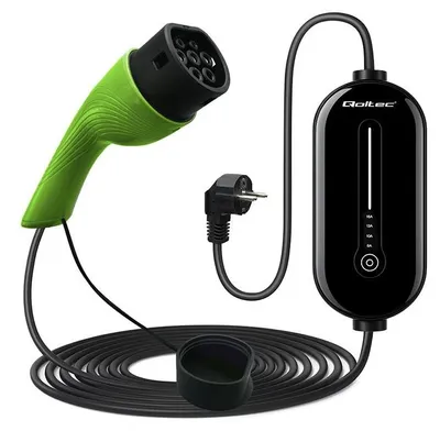 Image de Chargeur Qoltec pour véhicule électrique, type 2, 3,5 kW, 230 V, câble de 5 mètres, écran LCD, indicateur LED, 2-en-1