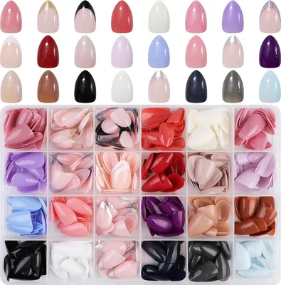 Image de lot de 24 ongles en forme d'amande, ongles de pression, ongles artificiels ovales avec lime à ongles
