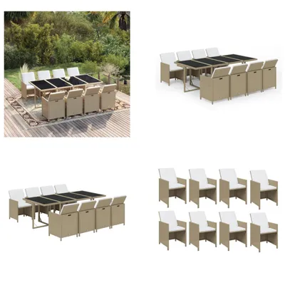 Image de vidaXL 9 pcs. table de jardin avec coussins Poly Rotin Beige - Table de jardin - Table de jardin - Poly Rotin - Table d'extérieur