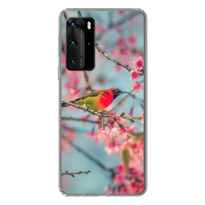 Produktbild von MuchoWow® Handyhülle Schutzhülle Hülle für Huawei P40 Pro Vogel - Sakura - Farben Silikon Softcase Handy Hülle - Schutz